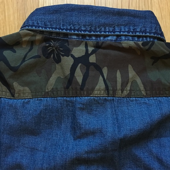 🆕 Slim Camo Color Block Denim Shirt - Picture 4 of 6